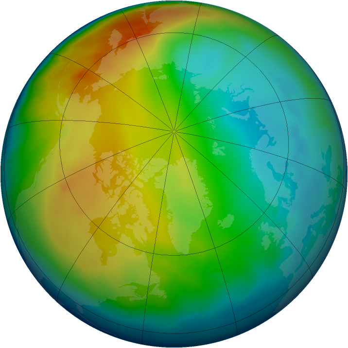 Arctic ozone map for December 2012